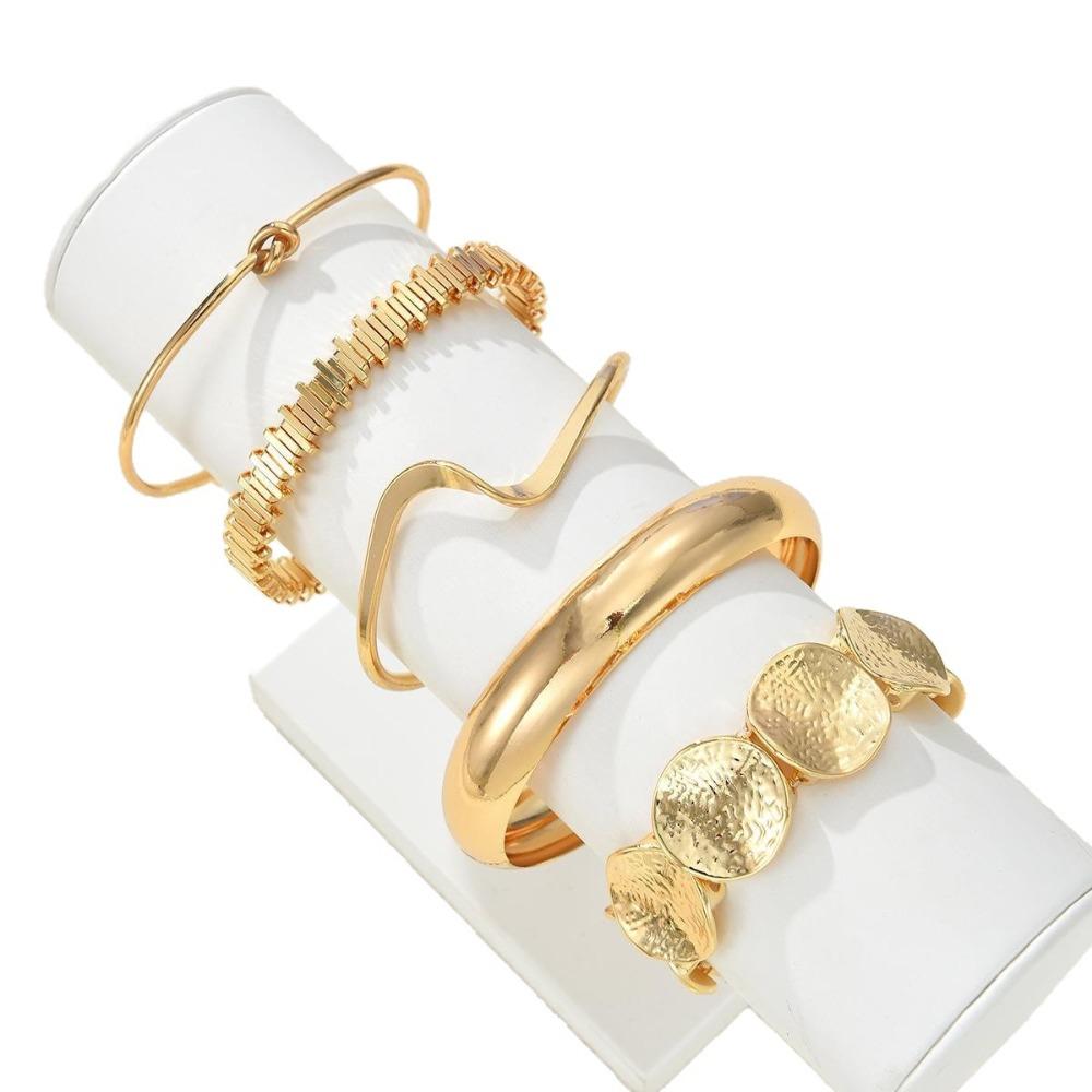 5Pcs/Set Gold Color Knot Cuff Bracelets Metal Women's Hand Bracelet  Jewelry Gifts