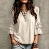 Women's Casual Loose Fit Ruffled 3/4 Bell Sleeve Top Blouse for Everyday Wear