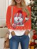 Топы для женщин 3D Рождественский принт Круглый вырез Длинный рукав Футболка Осень Повседневный Облегающий Пуловер Женский Топ с длинным рукавом