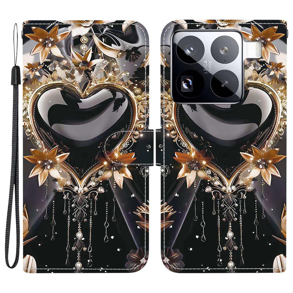 Для Xiaomi 15 Pro Чехол-кошелек с принтом, кожаная подставка, чехол для телефона с ремешком