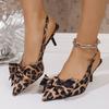 Leopard Bowknot High Heel Sandals for Women Summer  Sexy Pointed Toe Thin Heeled Party Shoes Woman Fashion Slingback Sandals