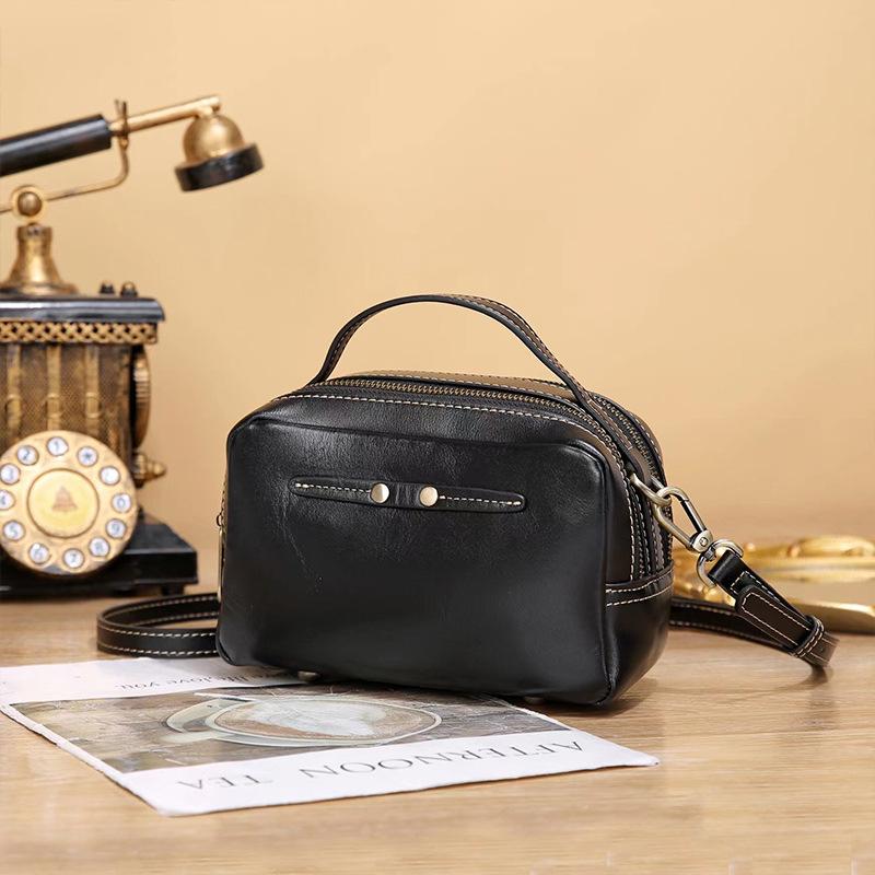 Vegetable Tanned Top Layer Cowhide Small Square Bag Mini Bag Retro Summer New Fashion Genuine Leather Women's Crossbody Bag
