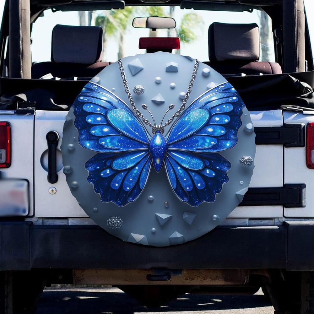 1pc 2D Flat Printing Universal Tire Cover Created-Sapphire Butterfly Polyester Fabric Without Electricity Car Decor Applies To W