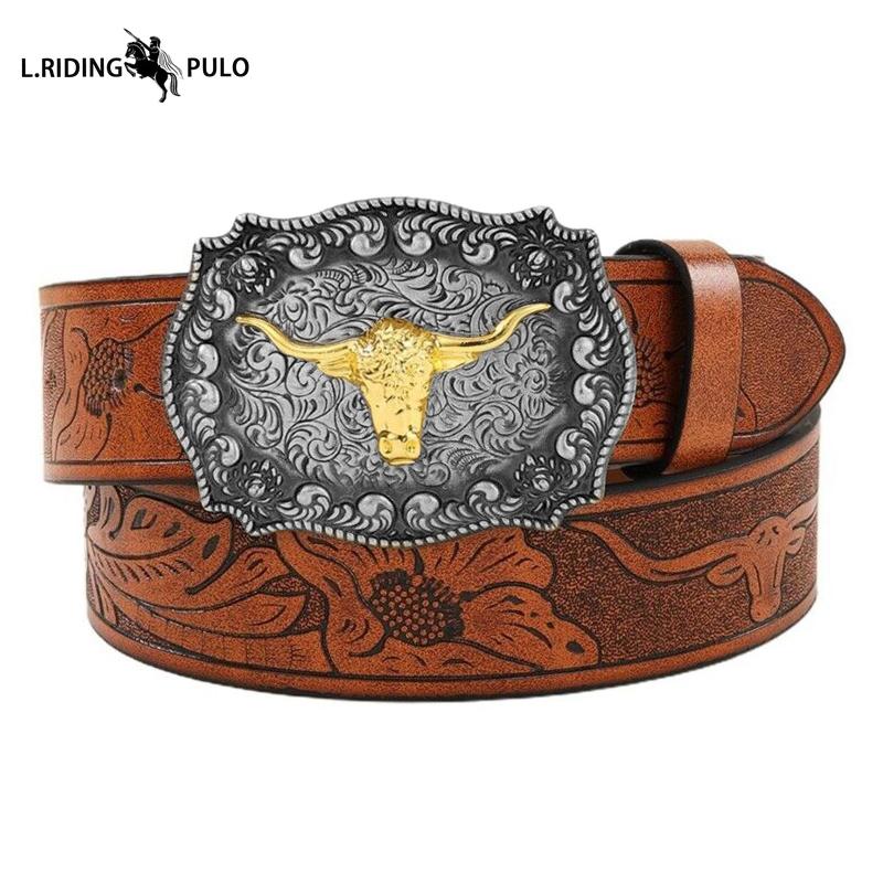 Western Cowboy Belt Vintage Taurus Embossed Youth Classic Men Unisex Punk Embossed Leather Belt