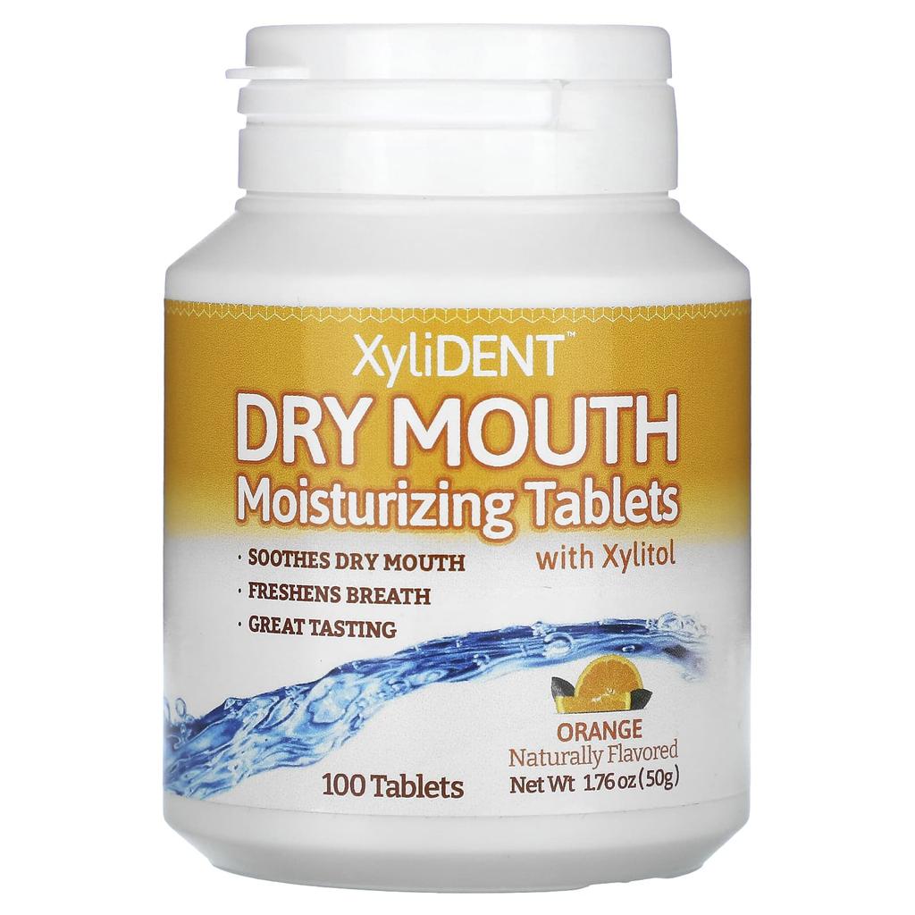 Dry Mouth Moisturizing Tablets, with Xylitol, Orange, 100 Tablets