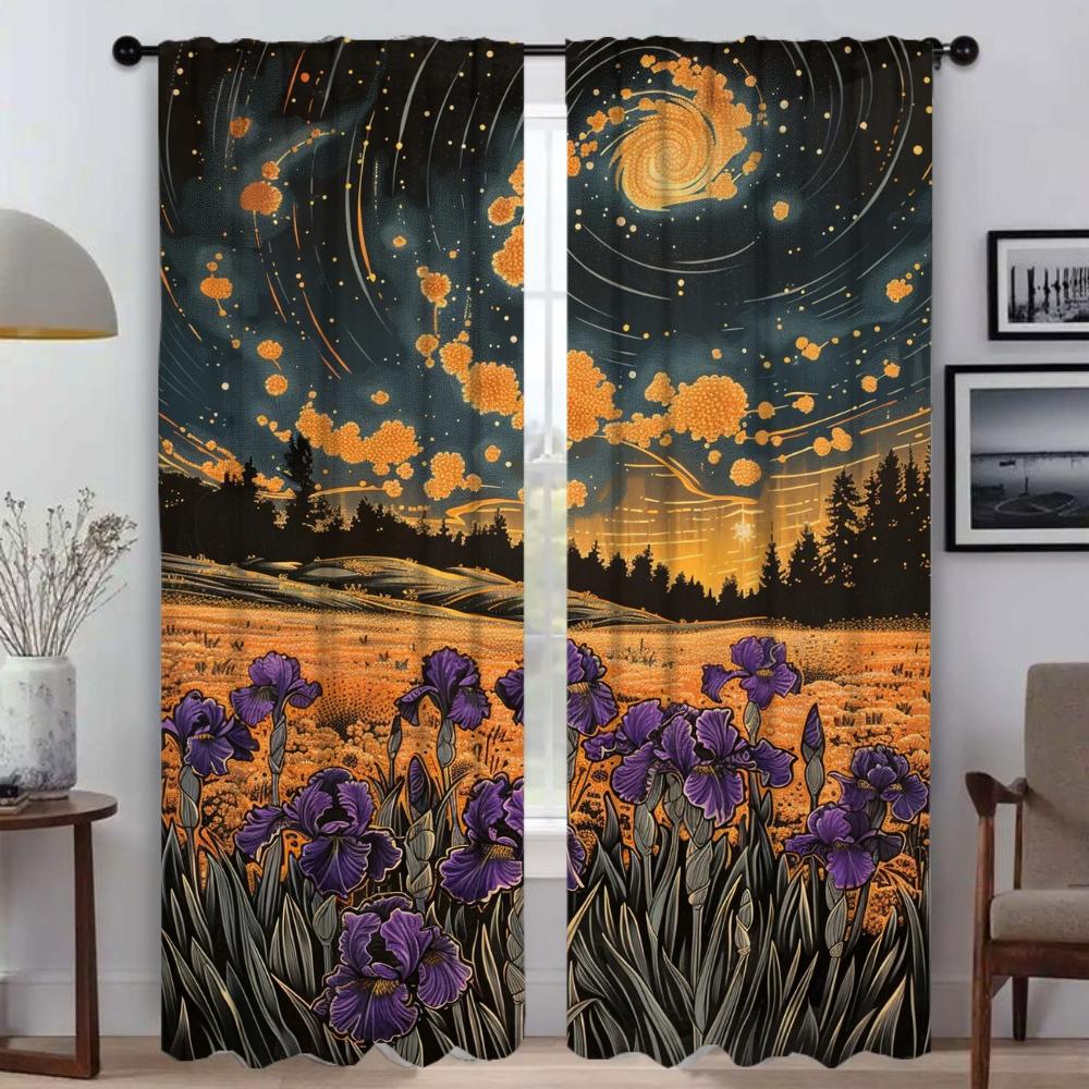 Фиолетовые цветы ириса Шторы для гостиной Шторы для комнаты 2 панели Домашний интерьер Шторы Хэллоуин украшения Перегородка