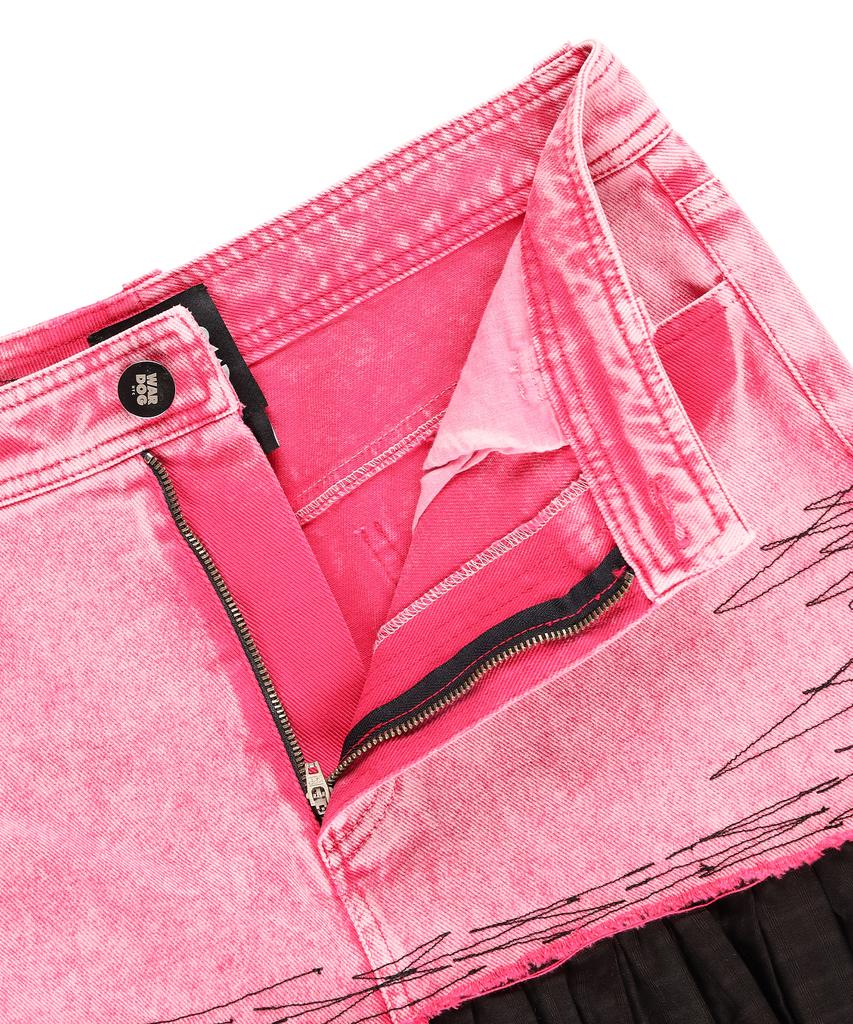 Wordog Vintage Washed Denim Pleated Skirt - Vintage Pink