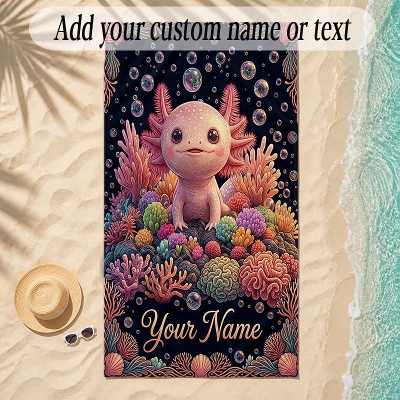 Mermaid Theme Soft Beach Towel Personalized Custom Name Text Towel Portable for Beach Pool Travel