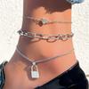 Модная женская ножная цепочка с элементом металлической цепи, ретро-темперамент, подвеска-замочек, набор из 3 предметов