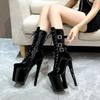 20cm Dance Shoes Patent Leather Glossy Sexy Tube Boots Nightclub Performance Pole Dance Shoes Model Catwalk Plus Size