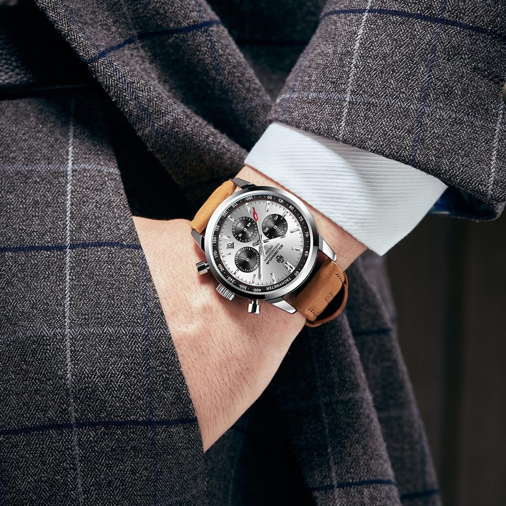 Luxury Mens Watch Fashion Leather Luminous Calendar Business Man Watch Waterproof Chronograph Gold Quartz Watches for Men