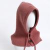 Drawstring Button Hat Scarf Integrated Solid Color Versatile Wool Knitted Balaclava Hat Winter Scarf