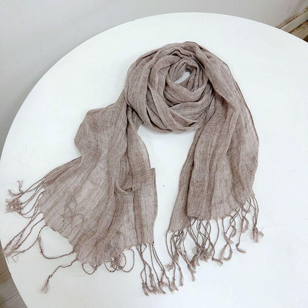 Solid Color Pure Linen Scarf Lightweight Neck Scarf Casual Shawl Wrap Outdoor Travel