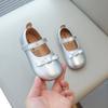 Girls Leather Shoes Soft Princess Cute Sweet Kids Flats with Bowtie Mary Janes Children Kindergarten Shoes Silver Brown Beige
