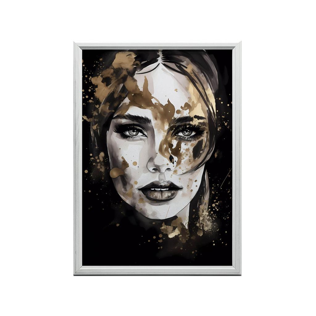 Face of a Woman In Black and Gold Face of a Woman In Black and Gold, 50X70 Cm, Unframed, Premium Canvas On Stretcher