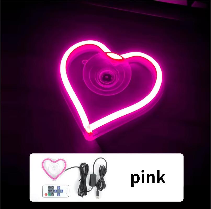 Automotive Triangle Rear Window LED Illuminated Heart-shaped Atmosphere Neon Light Remote Auto Interior Decoration USB Wiring