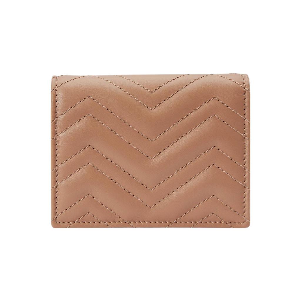 Gucci GG Marmont V Quilted Detail Snap Closure Leather Card Holder Wallet Women wallet Rose-Beige 466492-AABZK-2754
