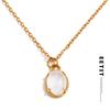 Simple Stainless Steel Natural Stone Oval Pendant Necklace Popular Fashion Collar Jewelry Hypoallergenic