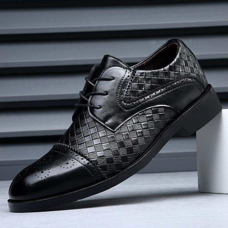 Fashion New 2025 Men Weave Pattern Business Dress Shoes Lace Up Artificial Leather Oxford Brogues Shoes Plus Size 38-48
