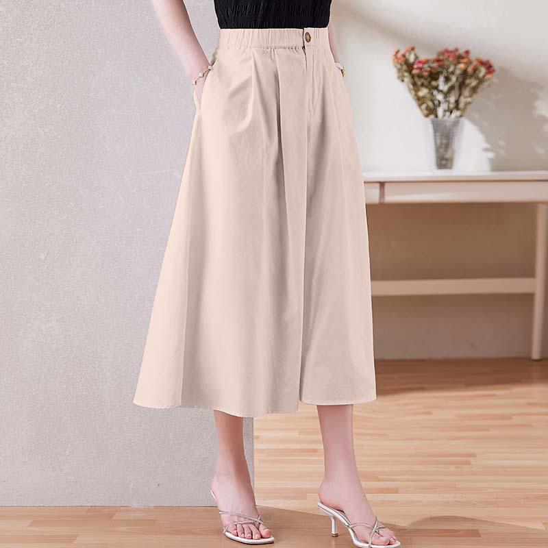 Women's Pure Cotton Floral A-Line Skirt with Elastic Waist - Stylish Summer Meat-Covering Design