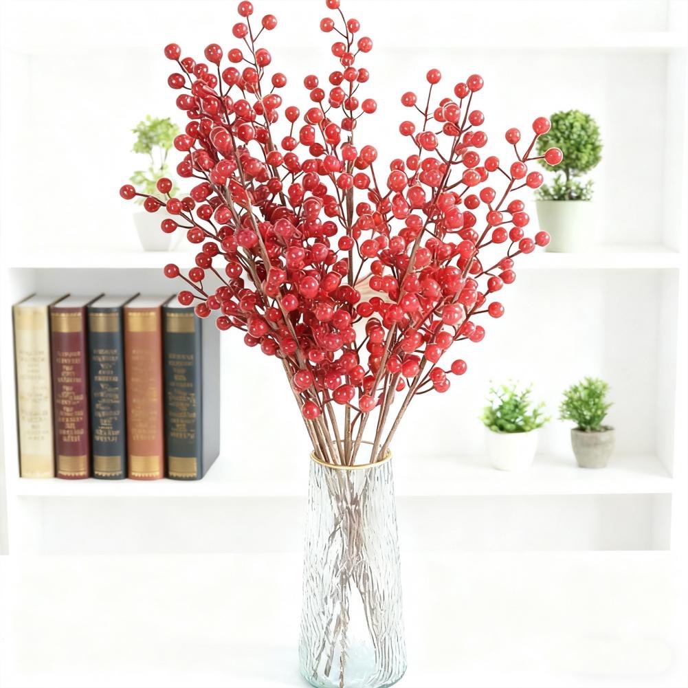 Artificial Red Berry Pick Christmas Holly Berries Stem Faux Plants Foam Berries Branch Xmas Holiday Wedding Party Home Decor