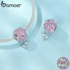 Bamoer 925 пробы серебро ослепительный циркон розовый цветок подвески божья коровка бусины для женщин браслет и ожерелье DIY ювелирные изделия