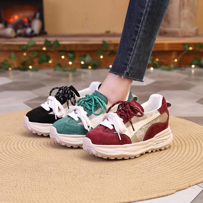 Fujin 8cm Chunky Sneaker Ergonomic Suede Genuine Leather Comfy Leisure Loafer Ethnic Autumn Soft Flats Vulcanize Shoes Woman