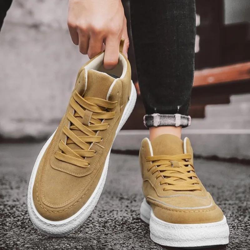 Men's High Top Sneakers Autumn New Suede Casual Shoes for Men Lace Up Platform Vulcanized Shoes Tenis Shoes Zapatillas De Hombre