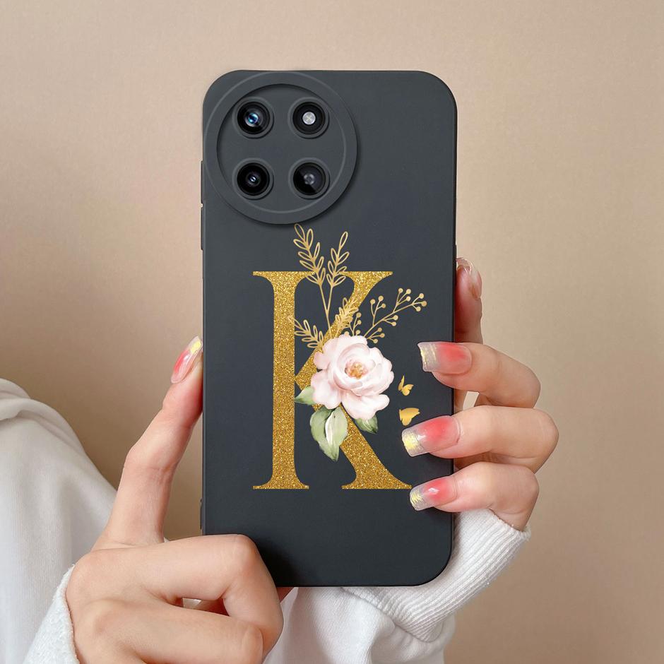 Чехол для телефона OPPO Realme 11 4G Милые Цветочные Буквы Матовый Жидкий Силикон Задняя Крышка Для Realme11 4G Ударопрочный Ультратонкий Корпус