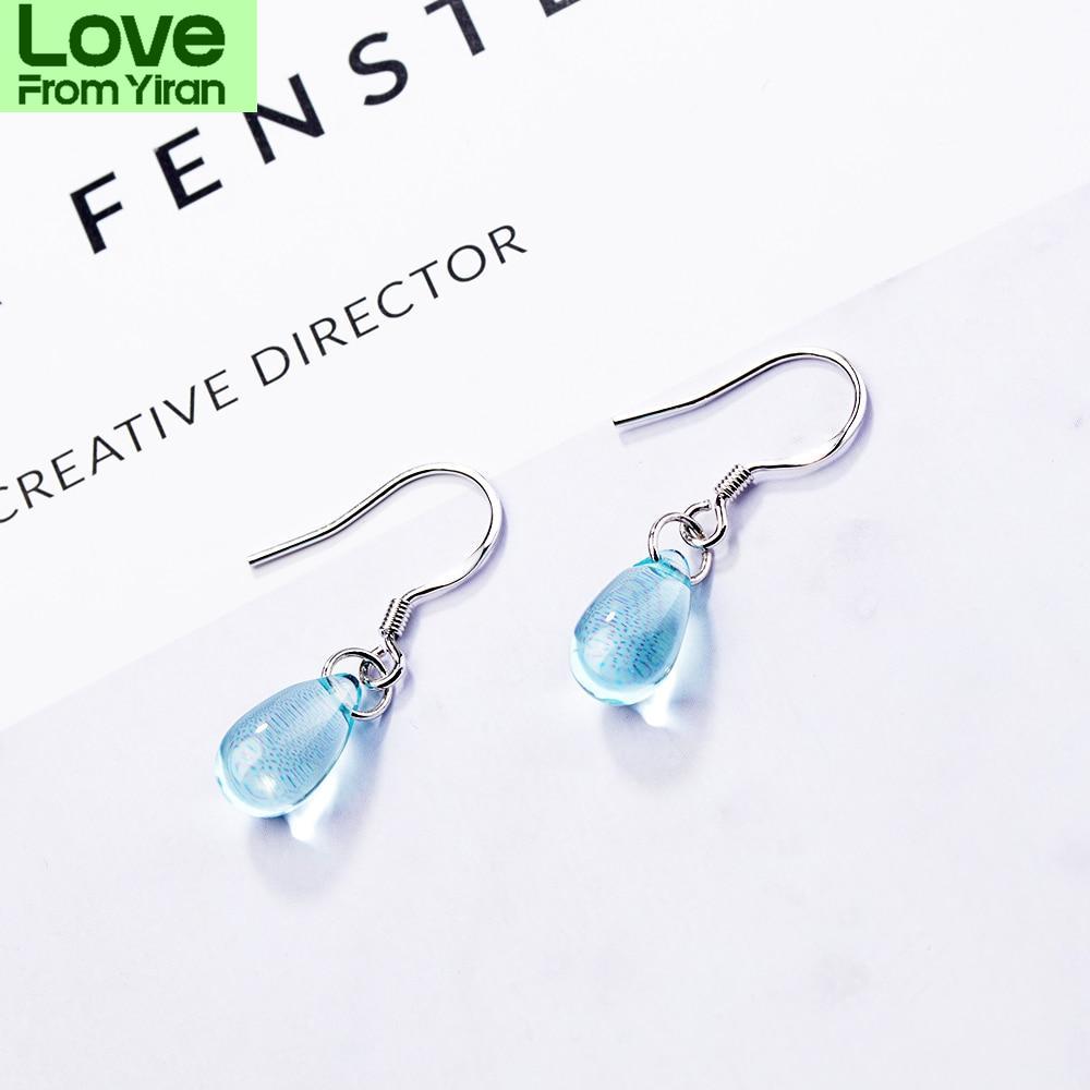 Серьги-капли с голубыми кристаллами для женщин, серьги из стерлингового серебра 925 пробы, букле д'Орей S-E666