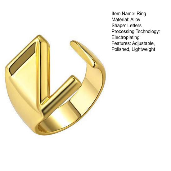 Кольцо с алфавитом, 26 английских букв, кольцо с регулируемым отверстием, золотое, полированное, легкое, из сплава, ювелирное украшение на палец для вечеринок и повседневного ношения