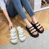 Three-buckle Thin Strap One-word Slippers for Women's Outerwear 2025 New Summer Fashion Versatile Thick-bottomed Women's Sandals