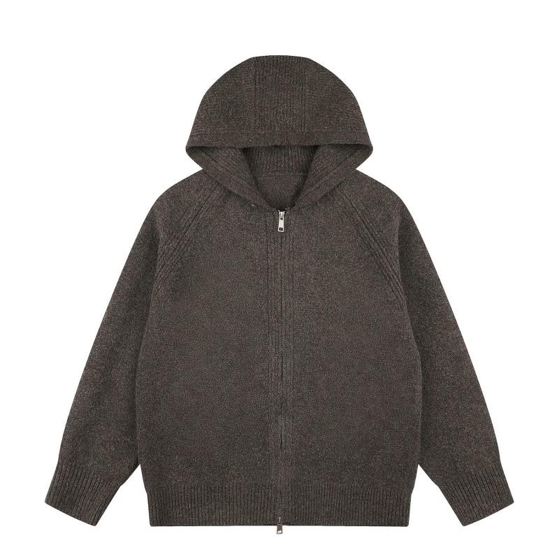 Unisex Oversized Wool Blend Knit Cardigan With Hood Dual Zippers Retro Japanese Style Thick Warm Sweater