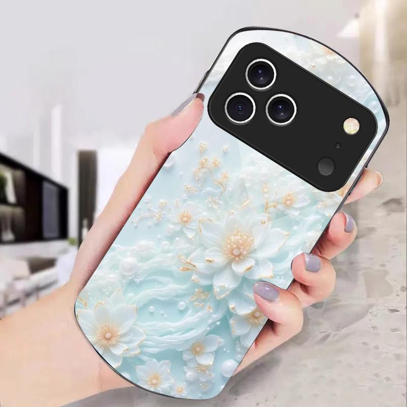 Красивые белые цветы Для iPhone 17 Air 16 15 14 Pro 13 Plus 12 mini 11 Pro Max XR X 7 8 Эллиптический закаленный стеклянный чехол для телефона