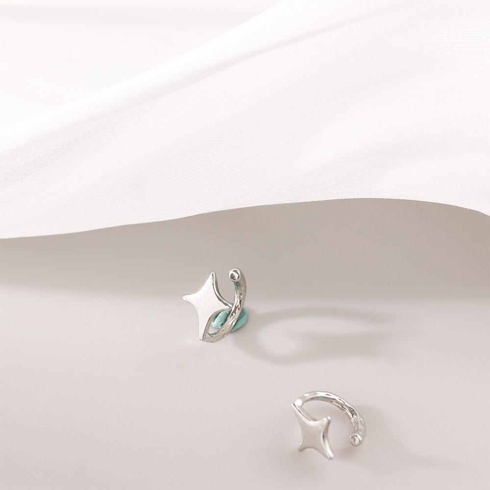 Star Shaped Little C Cubic Silver Color Cartilage Stud Star Ear Clips Korean Style Women Earrings