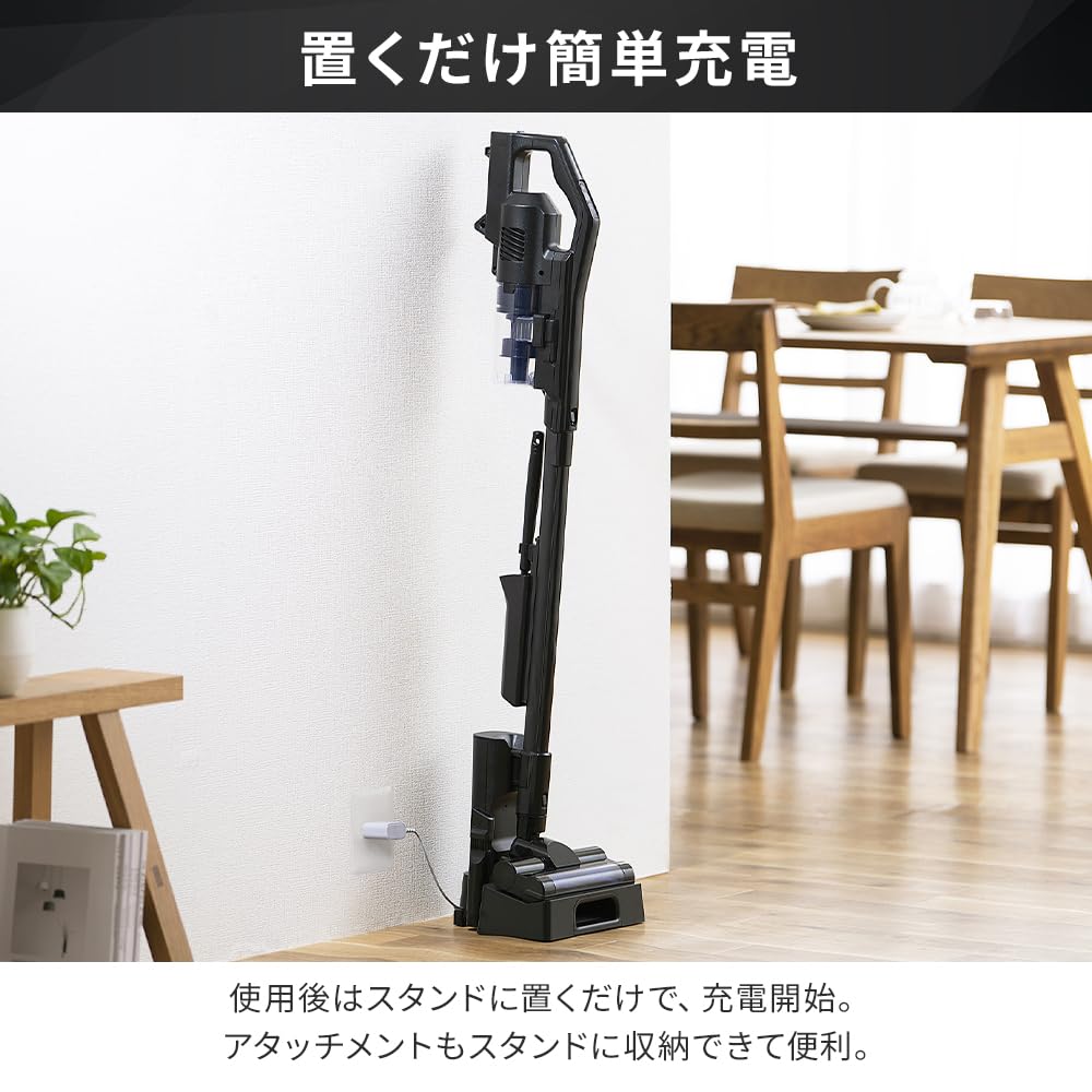 Iris Ohyama Cordless Rechargeable Cyclone Stick Vacuum Cleaner with Electrostatic Mop, Lightweight, Popular, SCD-R2P-B Black