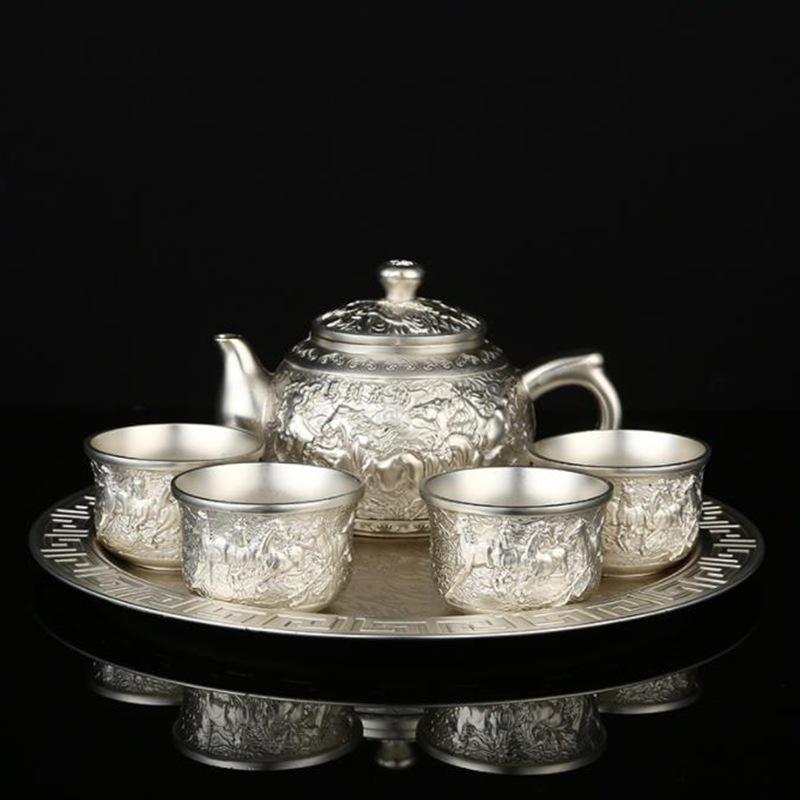 Серебряный чайный набор, бытовая высококачественная чашка для чая Гунфу, ретро поднос для чайника, чайный набор, практичные подарки