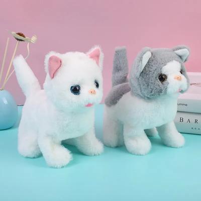 Интерактивная электрическая игрушка для кошек, автоматическая ходячая и лающая плюшевая животное со звуком, реалистичная симуляция котенка
