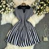 Women's Striped Dress Summer Dress V Vertical Vintage A-line Sweater Dress