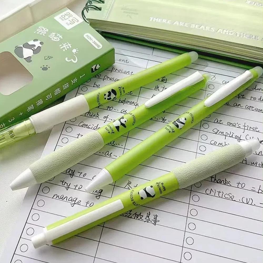 4PCS Blue/Black Ink Thermal Eraser Pen Cute 0.5mm Gel Pen Cartoon Panda Erasable Pen School Office