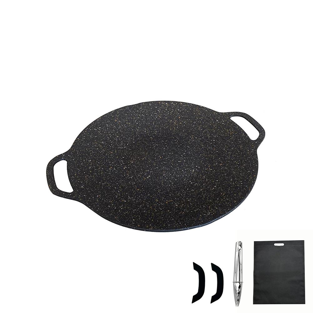 Сковорода для жарки на масле, плоская сковорода для блинов с антипригарным покрытием, противень для барбекю с зажимом для еды, ручка, предотвращающая ожоги, для кемпинга на открытом воздухе, инструмент для барбекю
