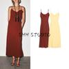 Autumn New Women's Clothing Straight Collar Open Back Ramie Blended Sling Midi Skirt Dress 3387730 8478730