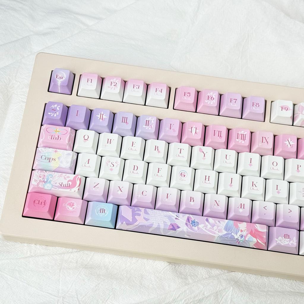 Gaming Cyrene Theme Keycaps PBT Dye-Sublimation Side Engraved Cherry/M-OA Profile for Mx Switch 64/104/108 Mechanical Keyboard