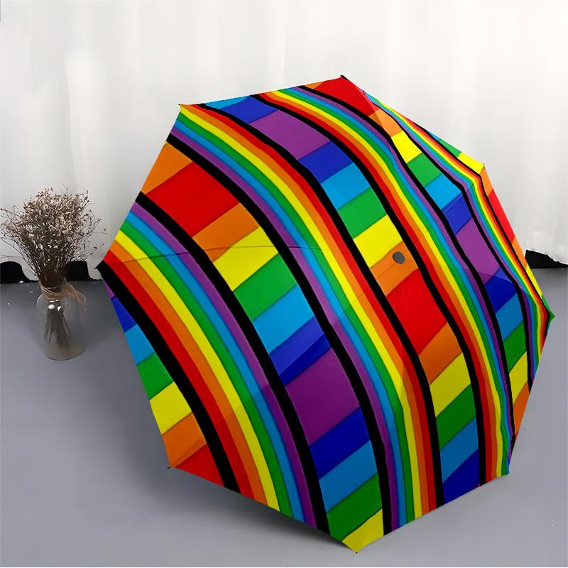 1pc Rainbow Stripes Umbrella Portable Home Essential Umbrella Folding Umbrella Durable Iron Frame yy251128043