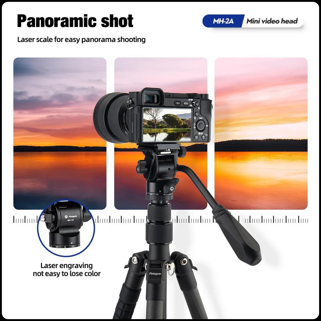 Fotopro Video Tripod Head with Quick Release Plate and Adjustable Maximum Load Capacity of for Compact Camcorders and Digital SLR Black MH-2A Pan-Tilt