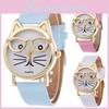 Очаровательные женские кварцевые часы с кошачьей мордочкой и кожаным ремешком, мультяшный дизайн