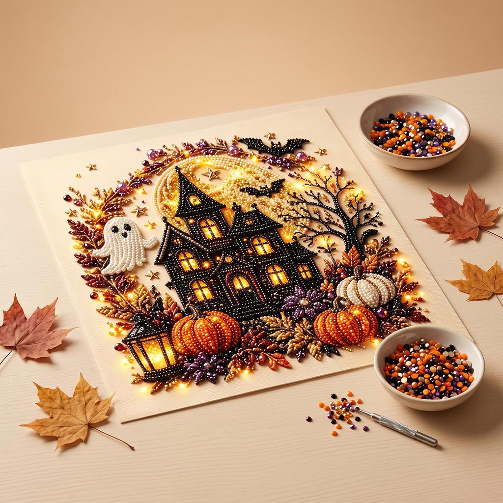 Diamond Painting Kit - Bat Ghost Castle Cute Pumpkin Ghost Witch Halloween Atmosphere Painting Decoration Set