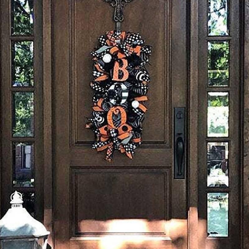 Spooky Pumpkin Halloween Wreath Door Hanging Decorative Courtyard Ornament