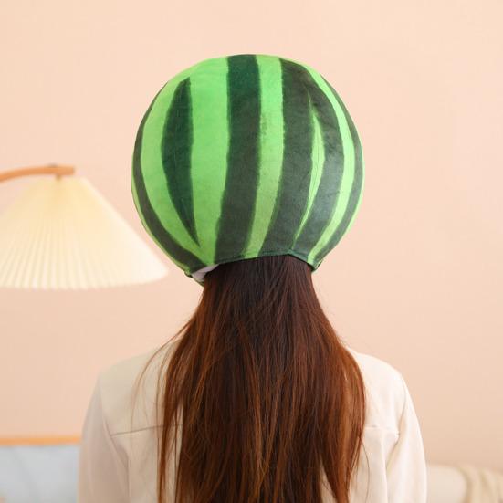 Funny Watermelon Cross-dressing Headwear Hat Plush Fruit Headgear Cartoon Decorative Selfie Props Cosplay Costume Accessories Performance Props