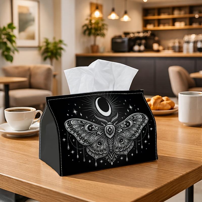 1pc Mystical Celestial Tissue Box - Moth Crescent Moon Star Napkin Storage Box, Suitable for Rolls/Facial Tissues/Single Sheets, Two Sizes Available f